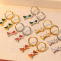Luxury Gold Plated Stainless Steel Earrings Ladies Occidental Style Bowknot Zircon Hoop Earrings for Women Jewelry Party Gift
