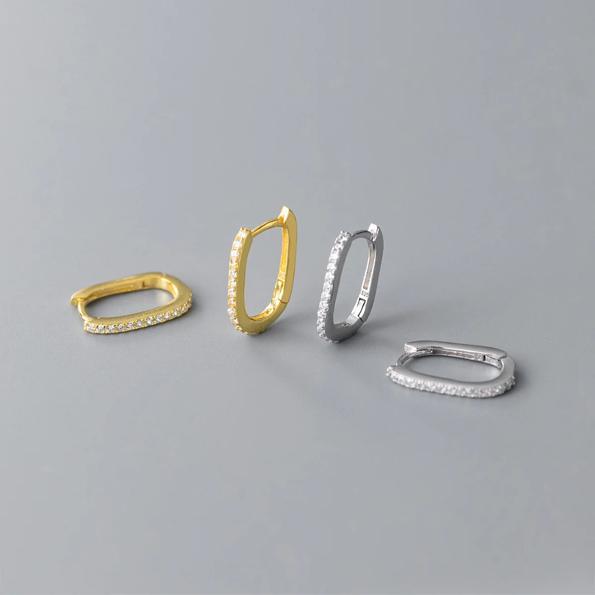 925 Sterling Silver Cubic Zirconia Hoop Earrings 18K Gold Plated Geometric Square Shape Huggie Ear Rings Jewelry for Women