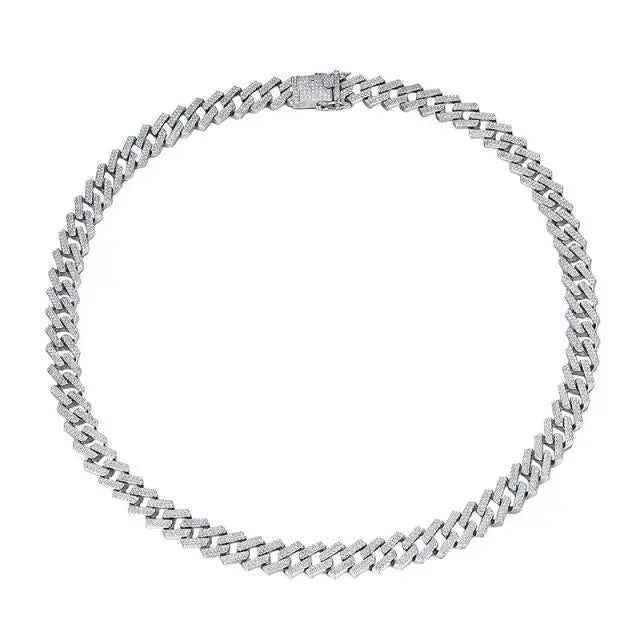 Iced Out 10mm 925 Sterling Silver Cuban Necklace Miami Cuban Link Chain 925 Sterling Silver Cuban Link Chain