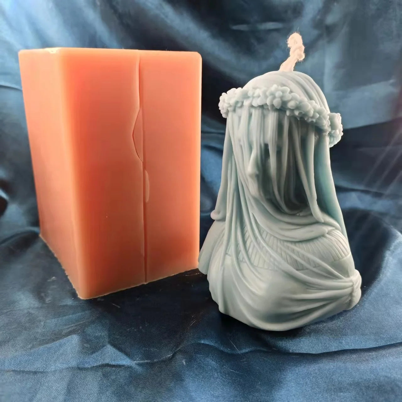 B-5017 Plaster Statue Girl Half Body Masked  Veiled Woman Silicone  Candle Mold Aromatherapy for 3D Mould