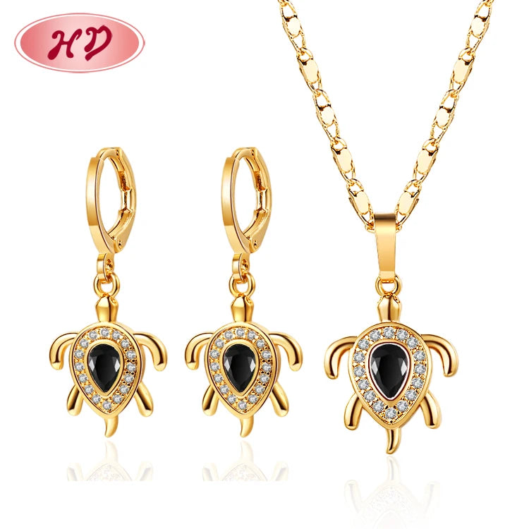 Wholesale Cute Turtle Wedding Women 18K Gold Jewelry Necklace Sets for Famous Brands