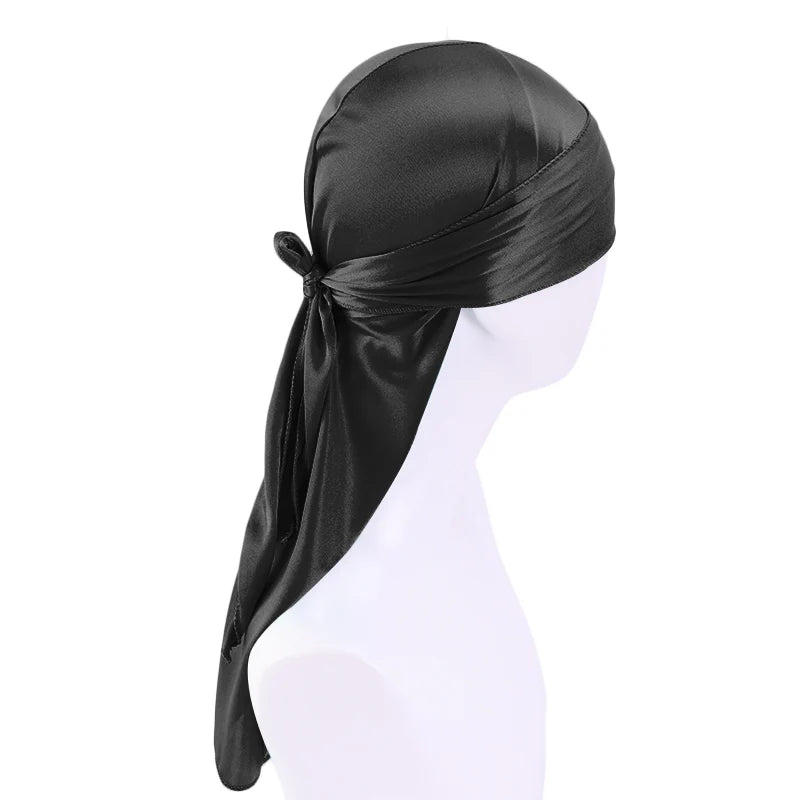GTOP Wholesale Custom Logo Hair Accessories Bandana Silky Durag Long Tail Solid Color HeadWrap Polyester Durag for Men Women
