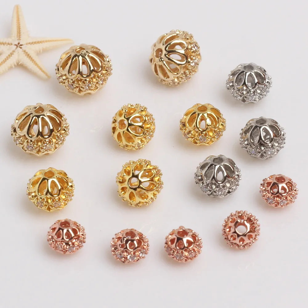 Geometric Gold Micro Inlaid Zircon Ball Jewelry Findings Necklace Bracelet Beaded Decoration Materials Accessories