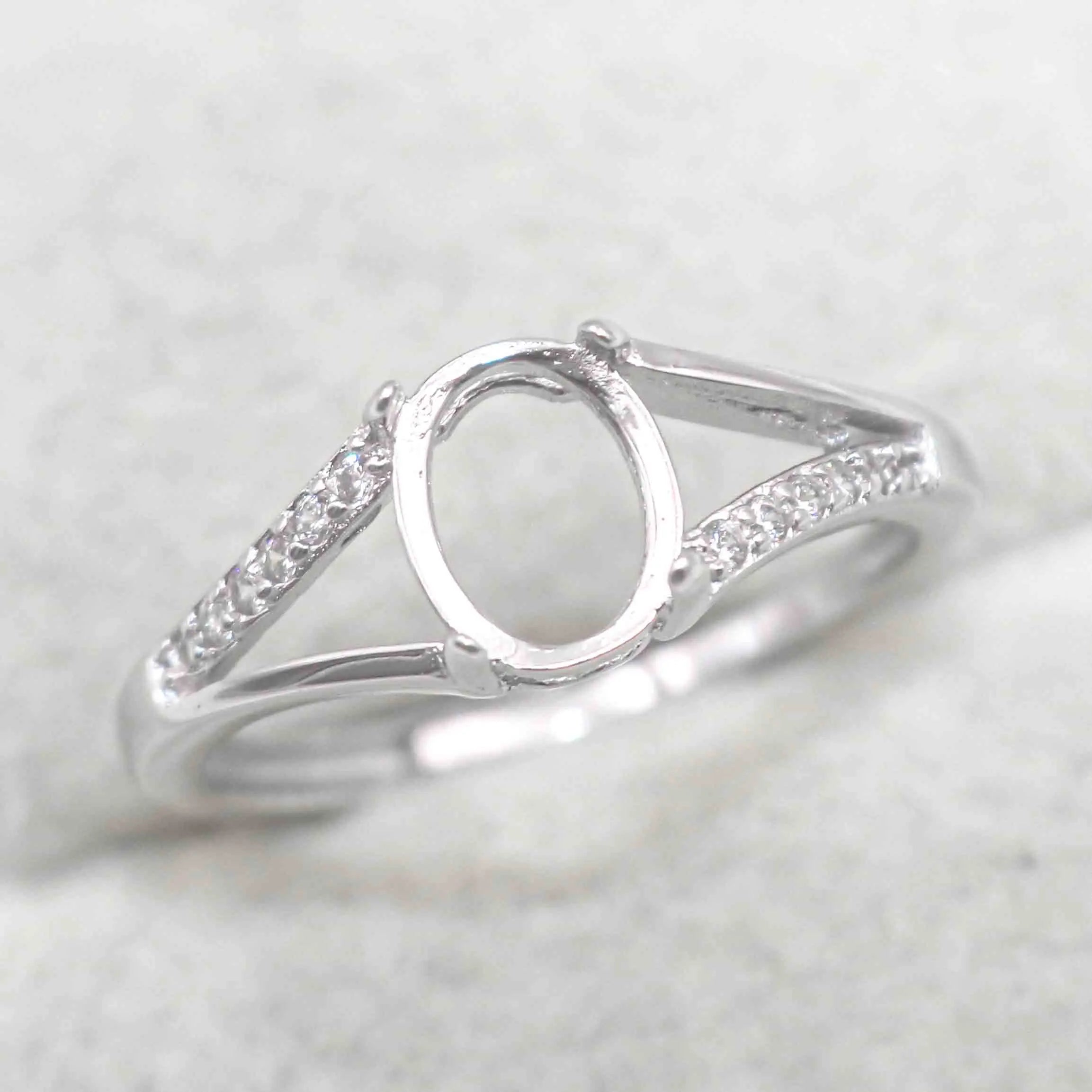 Sterling Silver 6*8mm Semi Mount Ring Empty Frame Blank Support Claw Setting S925 Base Holder Without Center Stone for DIY Inlay