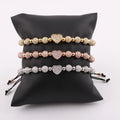 New Cute Design CZ Pave Heart Luxury Disco Ball Woven Macrame Adjustable Bracelet