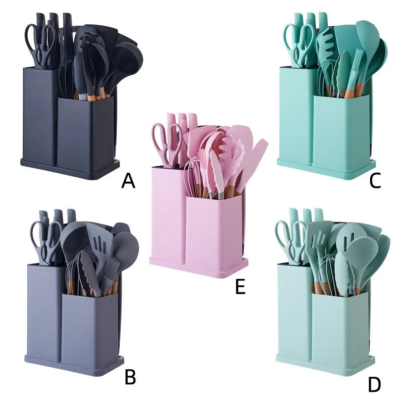 Wholesale 19 Piece in 1 Multifunction Kitchen Storage Utensils Accessories Kitchen Gadget Cooking Tools with Wooden Handle Set