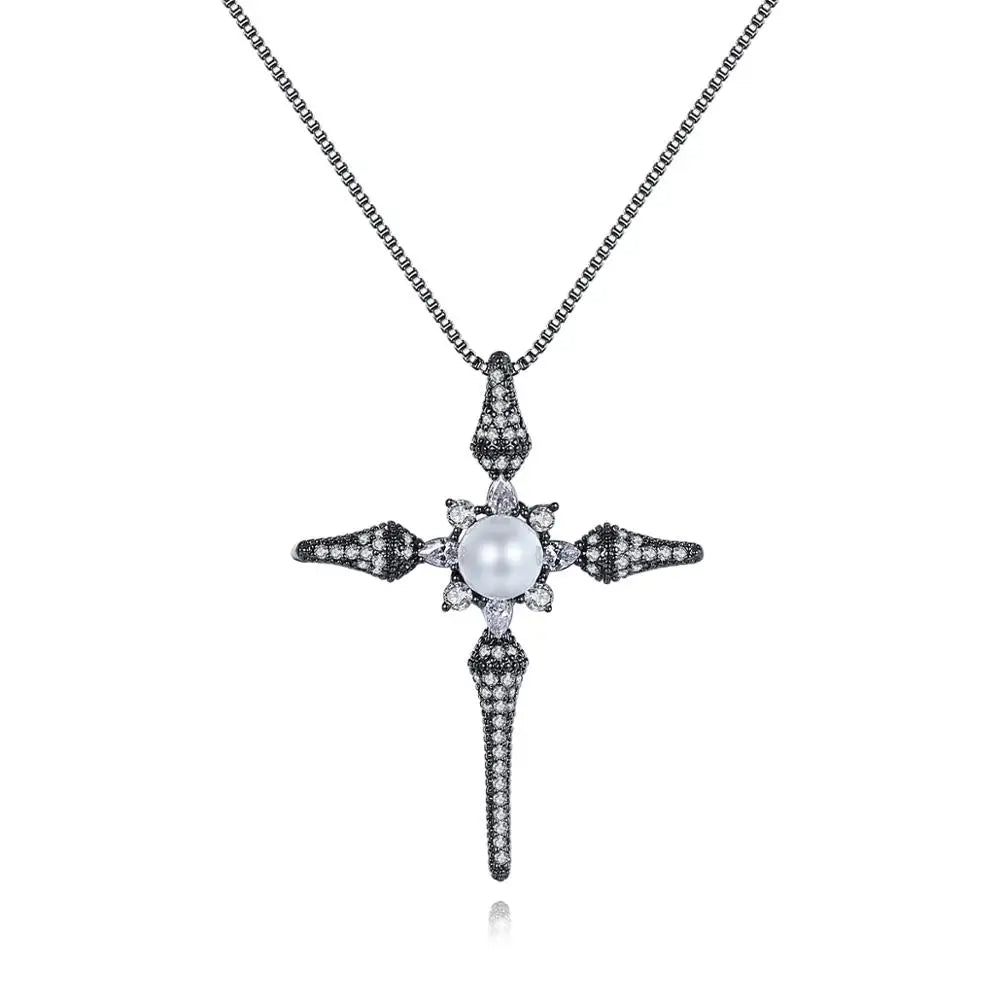 LUOTEEMI Cross Pendant Necklace Cubic Zirconia Shinning Pendant for Women and Men Fashion Jewelry