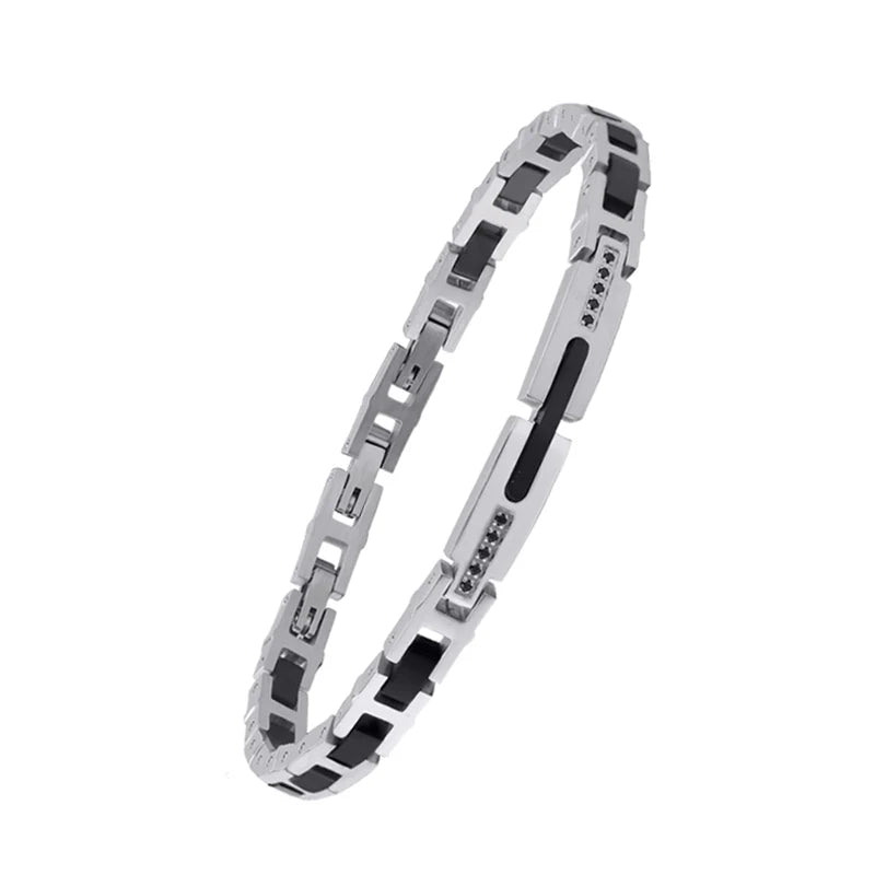 Customizable Anti Tarnish Adjustable Premium 316 Stainless Steel Ceramic Bracelet Homme Men Jewelry with Zircon