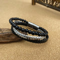Newest Design Multi-layered Braided Men Bracelet Stainless Steel Magnetic Clasp Genuine Leather Natural Stone Jewelry