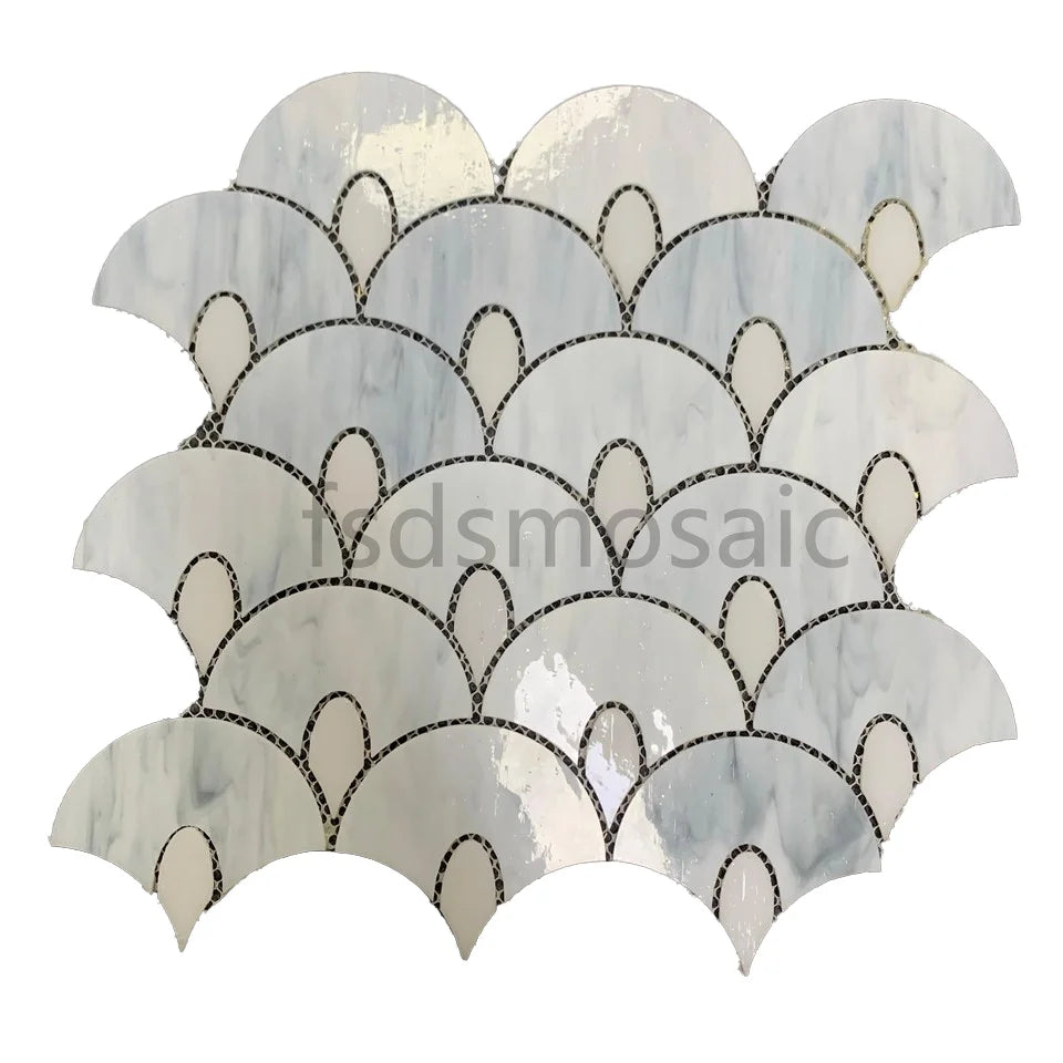 Stain Glass Mosaic Fan Shape White Color Glass Mosaic Tiles Kitchen Backsplash Tiles Hotels Projects Wall Tile Decorative