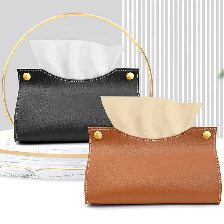 YY Stock Decorative Faux Leather Tissue Box Cover Table Desktop Modern Tissue Case Holder Facial Paper Organizer Dispenser