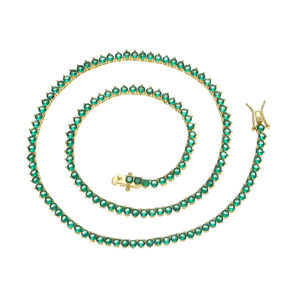 BC247 3mm Green Stone Tennis Chain Necklace Sliver Color Women Necklace Gift