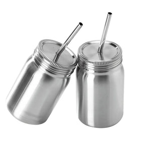 Online Double Layer Metal Mug 500ml Stainless Steel Straw Bar Drinking Tea Coffee Beer Cups Juice Cup With Handle