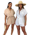 Summer 2024 Women's 2 Piece Sets Cotton T-Shirt Set Loose Fit Simple Short Sleeve Top & Shorts Casual Style Solid Pattern