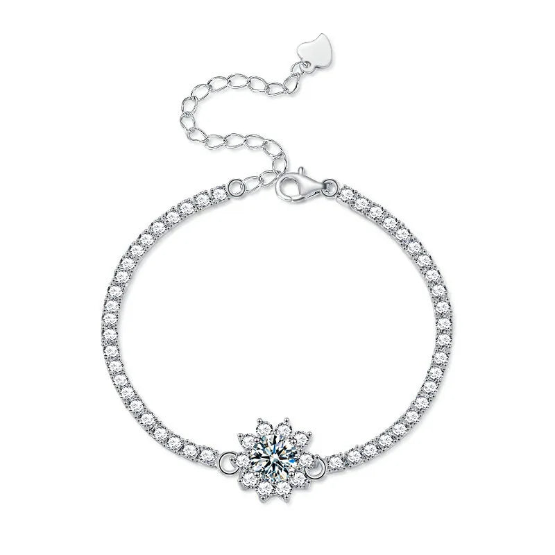 S925 Silver Moissanite Diamond Sunflower Full Bracelet Elegant Luxurious Touch Bangles