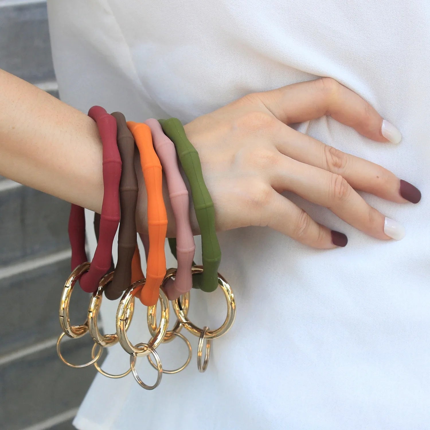 Wholesale Chic Bamboo Silicone Bracelet Keychain Chic Bamboo Wristlet Bangle for Women Chic Bamboo Rubber Keychain