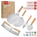 Manjia Hot Sale Stainless Steel Pizza Peel Manufacturer Pizza Peel Pizza Cutter with Wooden Handle Transfer Spatula