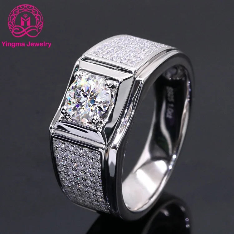Fashion Ring 1 Carat VVS D White Diamond Moissanite Wedding Ring 14k 18k Mens Gold Ring
