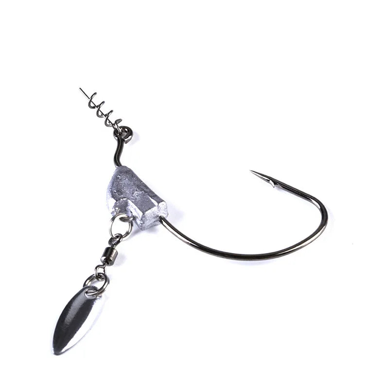 5pcs Offset Fishing Hooks Weighted With Spoon Sequins Fish Hooks Fit for Texas Rigs Fishing Tackle