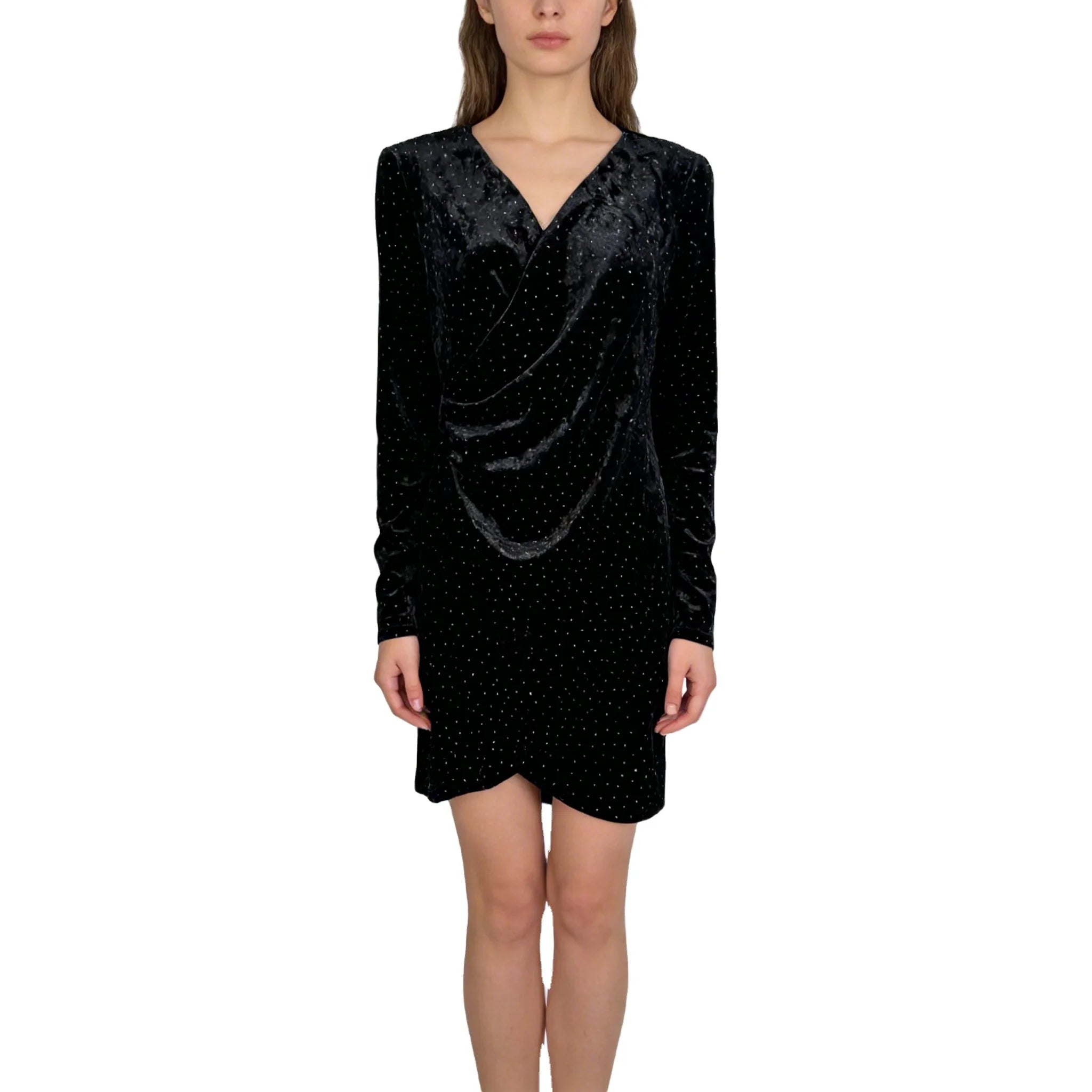 Long Sleeve Black Velvet Dress Fancy Dress for Women Elegant Church Dresses for Women Formal