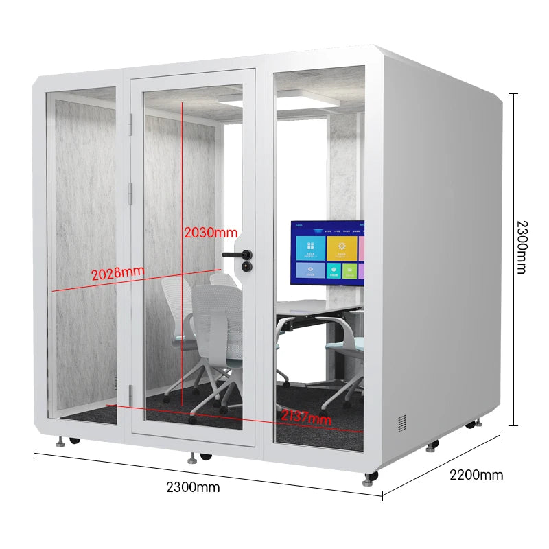 Modern Steel Frame Soundproof Glass Conference Room Soundproof Box with Ventilation for Office Building Acoustic Requirements