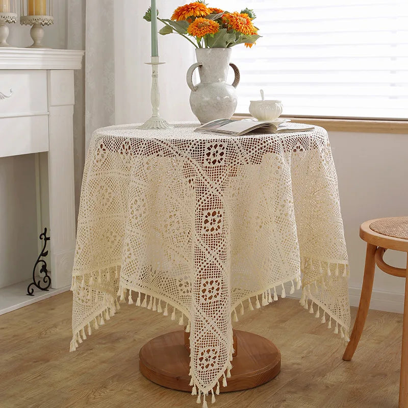 Factory Direct Dining Table Cloth Design Luxury Living Room Embroidery Lace Table Cloth