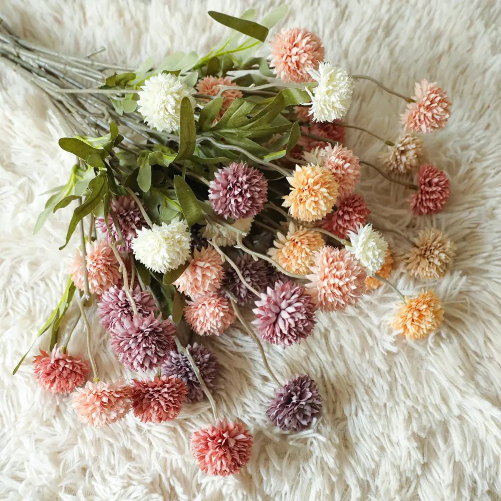 O-X0113 Dandelion Balls Artificial Flower Branches Faux Green Plants 5 Heads Single Stem Dandelion Artificial Flowers Bouquet