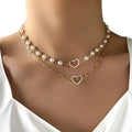 INS Love Heart Baroque Pearl Necklace Double Layer Pearl Chain Choker Necklace Women Party Gold Plated Jewelry Girls Gift