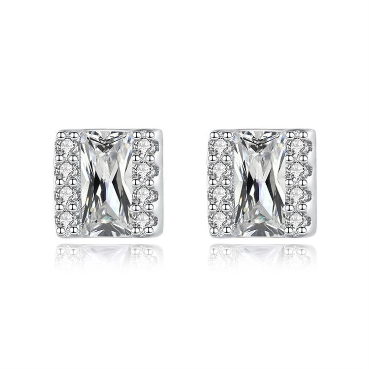 Fashion 925 sterling silver square shape CZ diamond stud earrings women simple small baguette zircon stud earrings