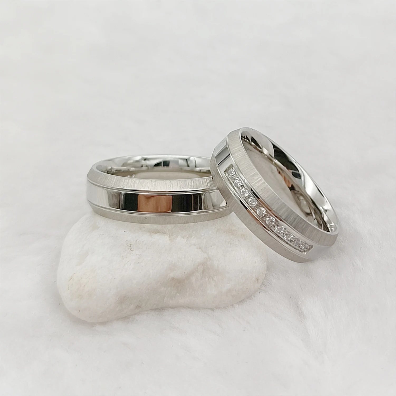 Handmade Silver 316l Stainless Steel Jewelry Cz Diamond Mossanite 2pcs Wedding Engagement Rings Sets for Couples Man and Women
