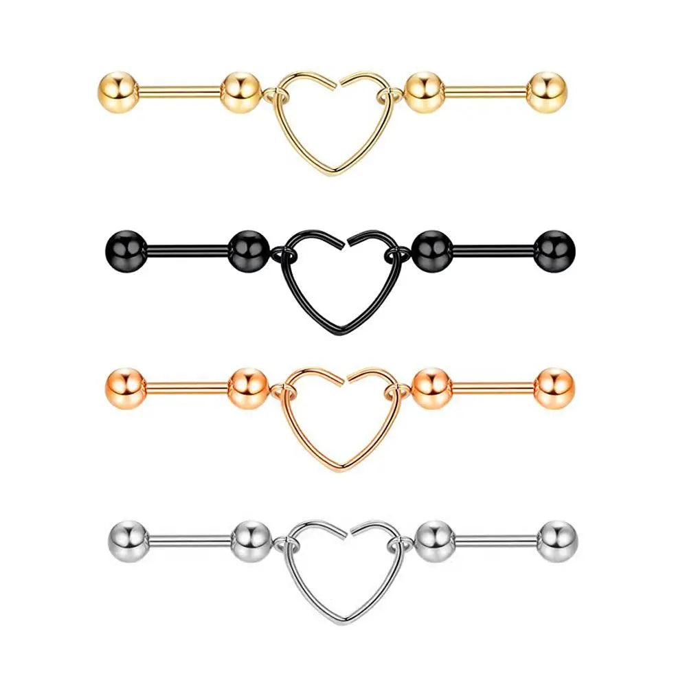 2023 Center Hollow Heart Design Industrial Barbell Earring 4 Color Options Cartilage Piercing Earrings Body Jewelry
