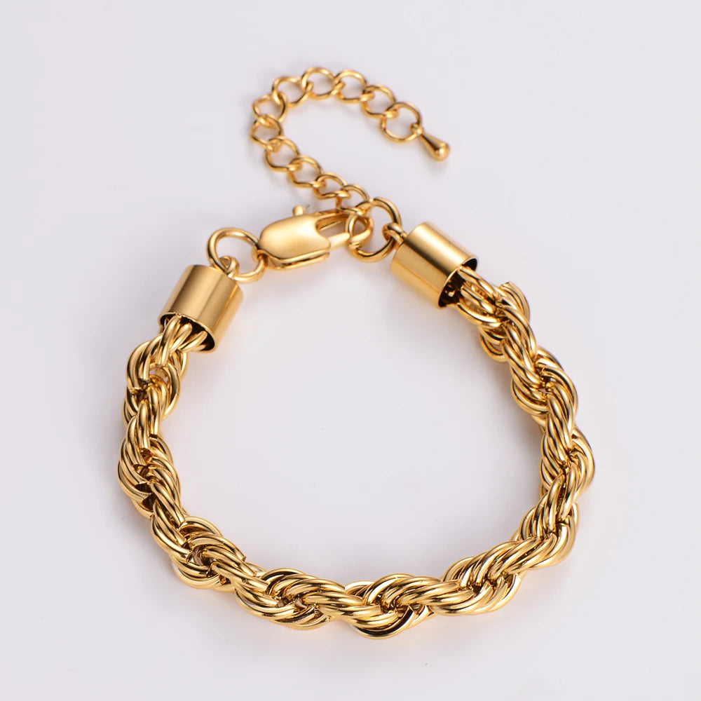 Men's 8mm Thick Stainless Steel Chunky Twisted Rope Chain Bracelet Dropshipping Hip Hop Style Fashion String Bracelets