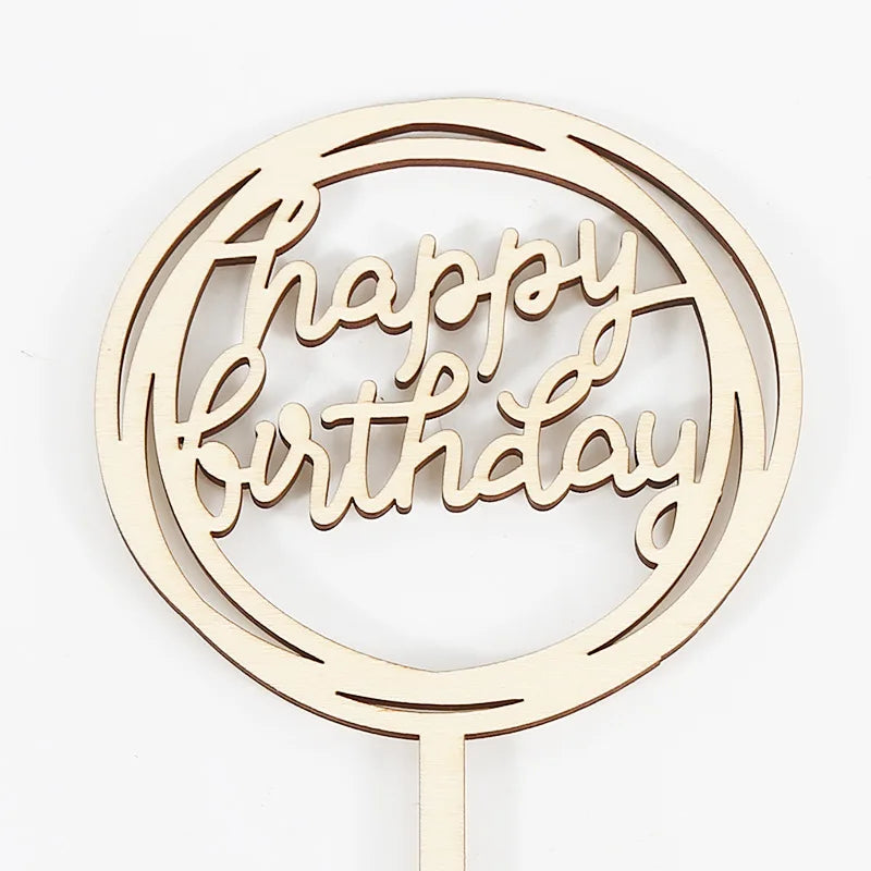 Happy Birthday Cake Topper - Wooden Birthday Cake Topper - Kids Birthday Party Decorations (Wood Happy CT)