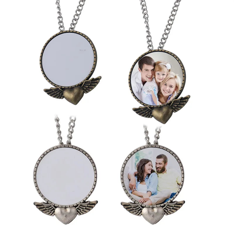 RubySub Vintage Heart Wing Jewelry Necklace Sublimation Blank Angel Wing Necklace Pendant