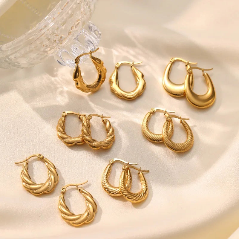 Trendy Hypoallergenic Modern Fashion Jewelry Wholesale Bulk 18k Gold Plated Waterproof Stainless Steel Chunky Hoop Earring Women