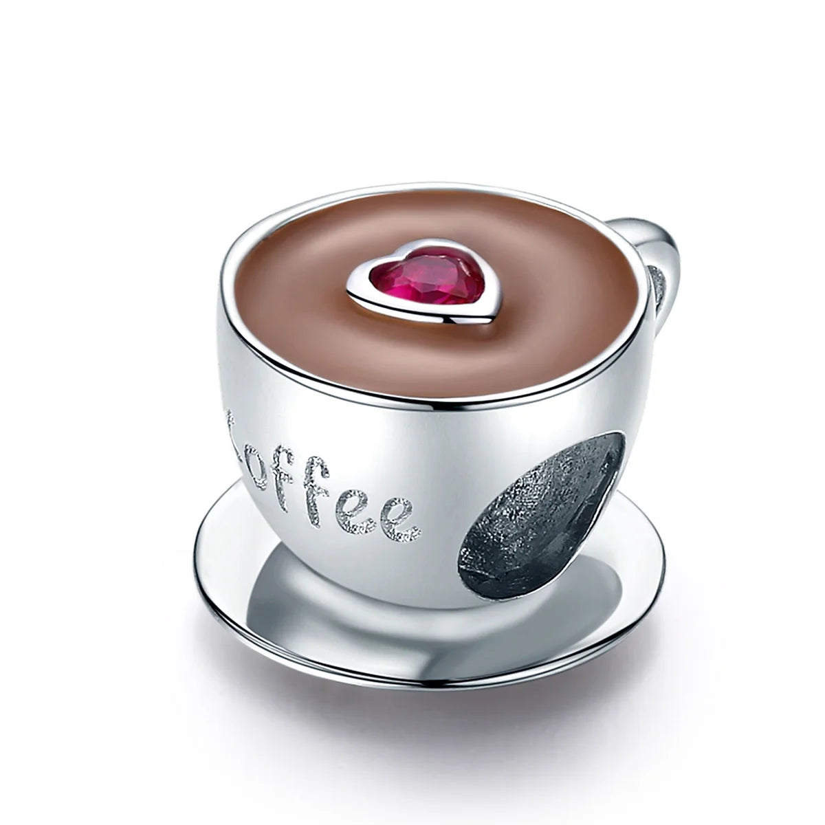 Hot Sale Real 925 Sterling Silver Cute Heart Coffee Cup Beads Fit Original Silver Charm Bracelet Jewelry SCC1286