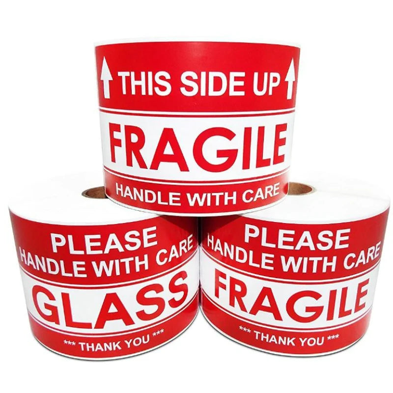 Custom Design Fragile Stickers Red Paper Warning Label with Barcode Label Sticker for Shipping and Packaging