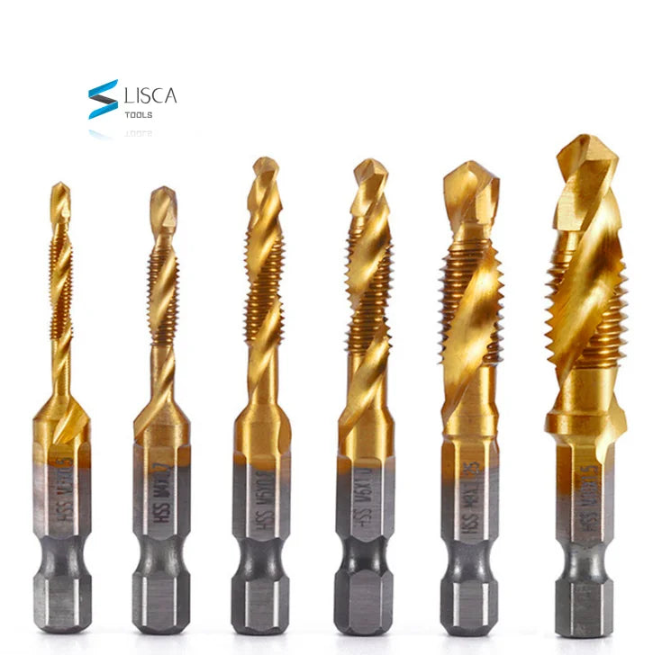 HSS 4341 Titanium Plated Metric Hexagonal Thread Thread M3-m10 Combination Screw Tap Drill Bit Metal Drilling