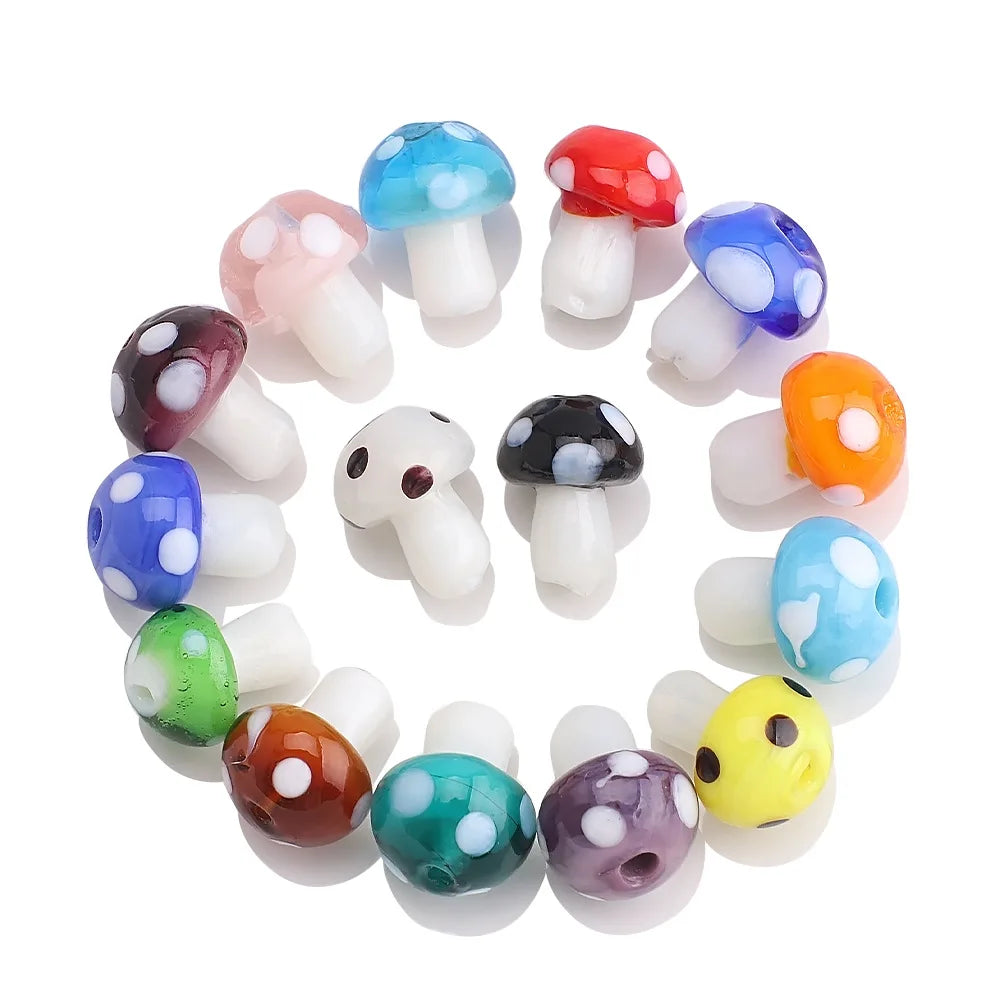 Murano Beads Mixed Color Lampwork Crystal Mushroom Charm Beads 15x20mm for Jewelry Making
