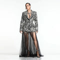 Summer Dress Lapel Black Diamond Applique Suit Mesh Split Party Dress Designed Sexy Singers Dress