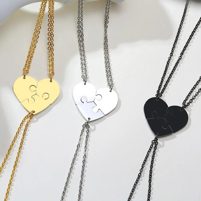 2021 Fashionable Stainless Steel Metal Heart-shaped Puzzle Laser DIY Simple Pendant Necklace Suitable for Women and Men