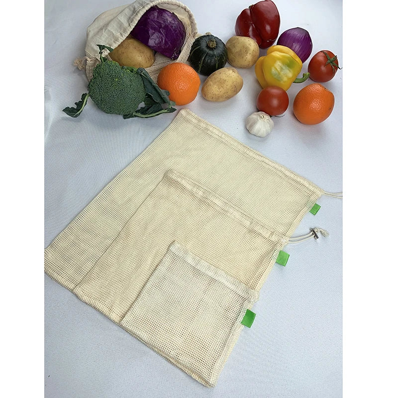 Soft Cotton Washable Mesh Bag Reusable Drawstring Bags for Storage Fruit Vegetable