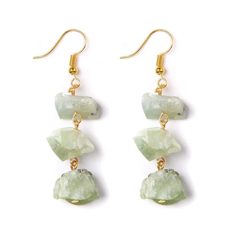 Wholesale Natural Irregular Raw Stone Long Earrings Handmade Crystal Stone Earrings for Women Reiki Healing Jewelry Gift