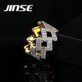 JINSE Geometric Hip Hop Style Brass Finger Rings18K Gold Plated Ring AAA Zircon Stone for Male Men Ring