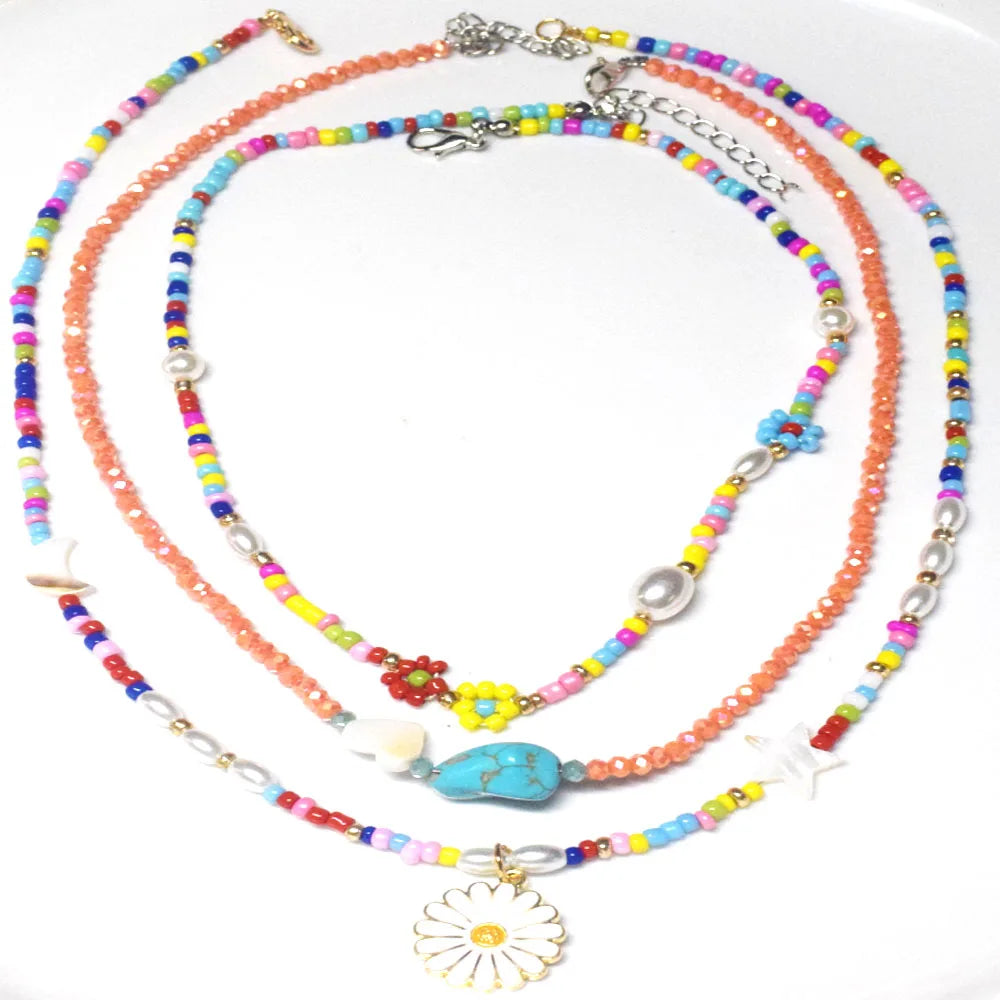 Glass Seed Beads Turquoise Stone Shell Bead Abs Pearl Beaded Bohemian Children's Layered Necklace Jewelry BoHEMIA Anniversary