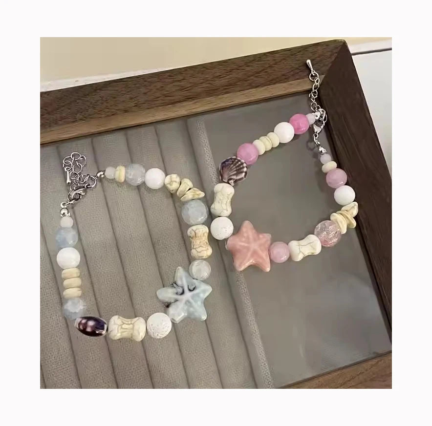 Wholesale Sweet Cute Starfish Beaded Bracelet Charms Handmade Colorful Beaded Friendship Bracelet for Girl Summer Beach Jewelry