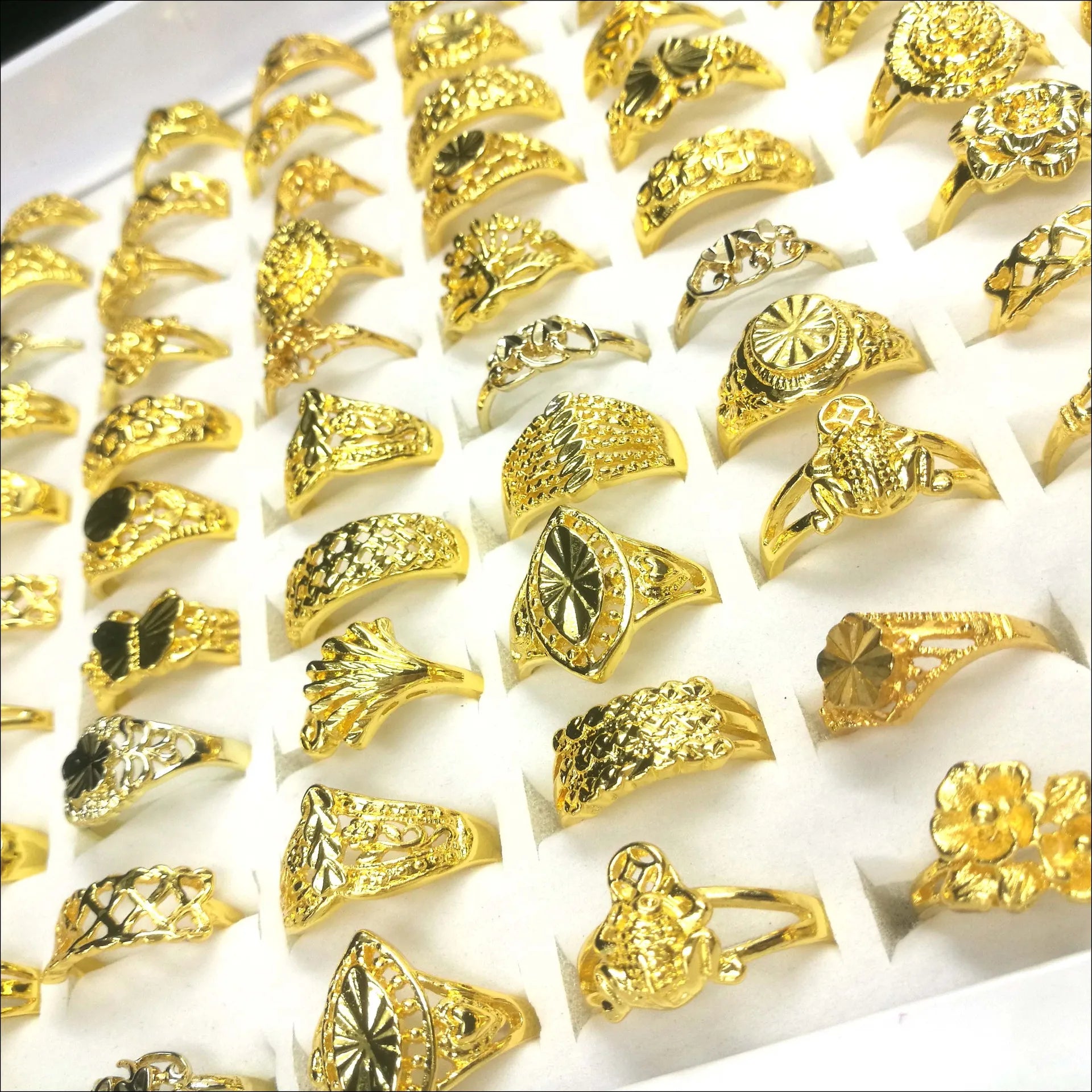 Vintage Mixed Bulk Flower Crown Rings for Women Girls Geometry Finger Ring Party Jewelry Gift
