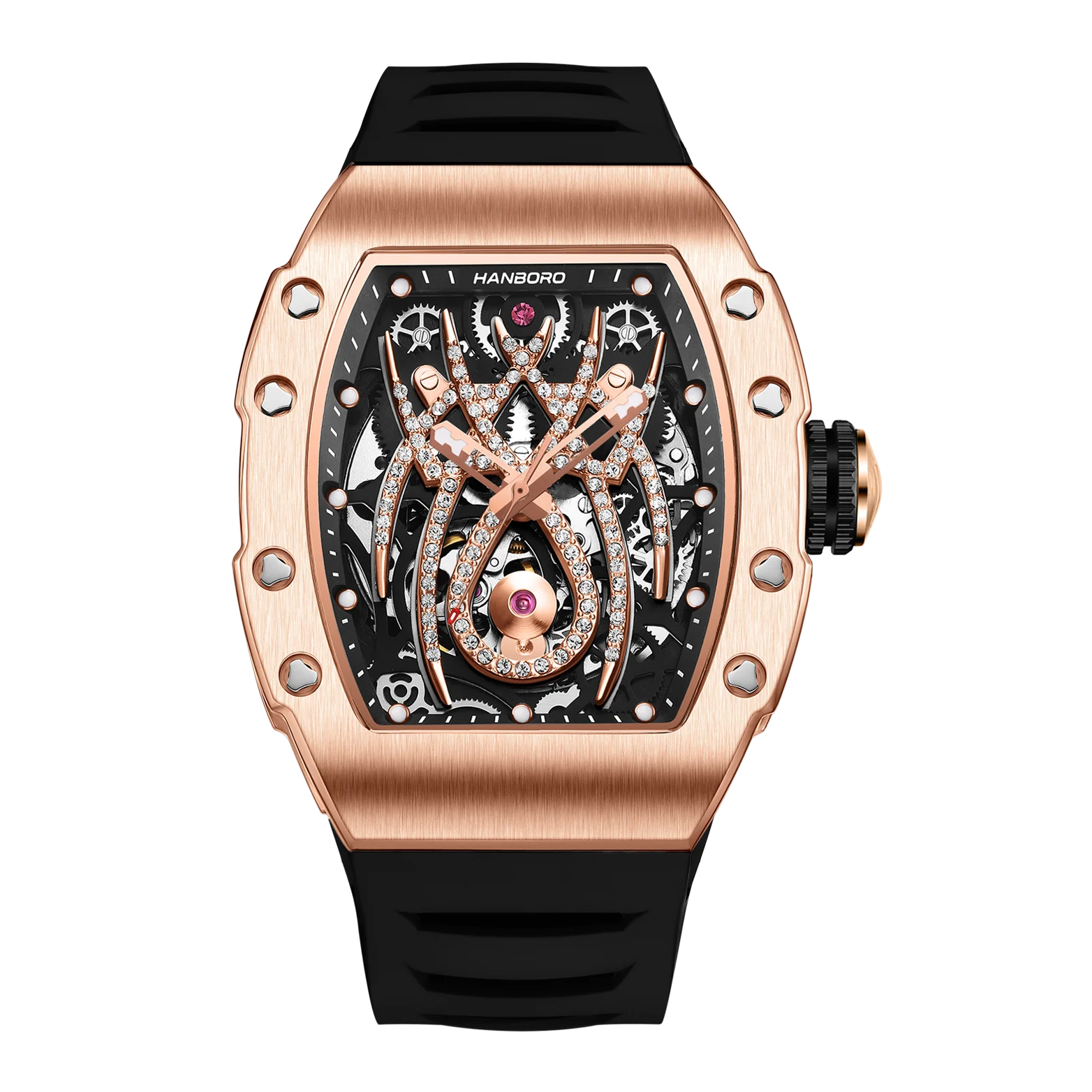 HANBORO Men's Automatic Mechanical Watch Spider Series Aperture Diamond Craft Personalized Simple Fashion Square Rubber Glass