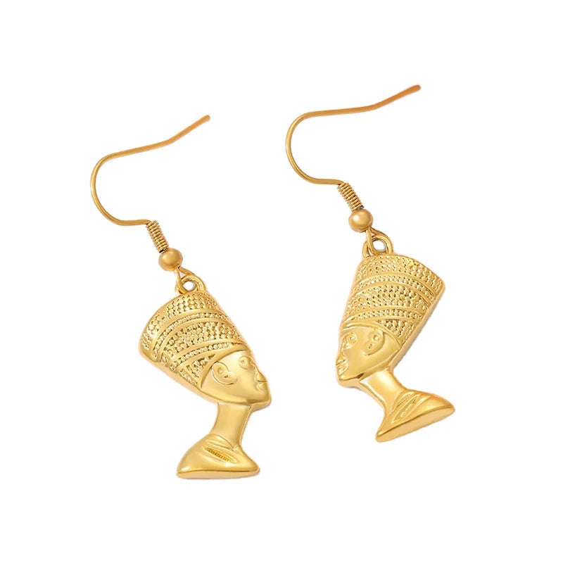 African Drop Egyptian Queen Stud Earrings Jewelry for Women Girls Gold Color Wholesale African Jewellery Gifts Accessories