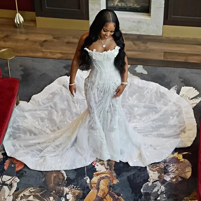 Wedding Dress 2025 New Large Skirt African Women Lace Trailing Wedding Bridal Gowns